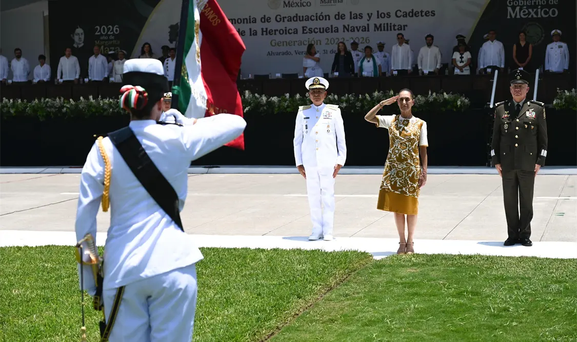 Sheinbaum encabeza la graduación de cadetes de la Heroica Escuela Naval Militar. Cortesía