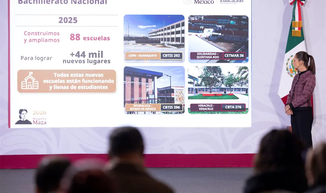 Presidenta Claudia Sheinbaum informa que meta sexenal del Bachillerato Nacional se duplicará a 400 mil nuevos lugares. Cortesía