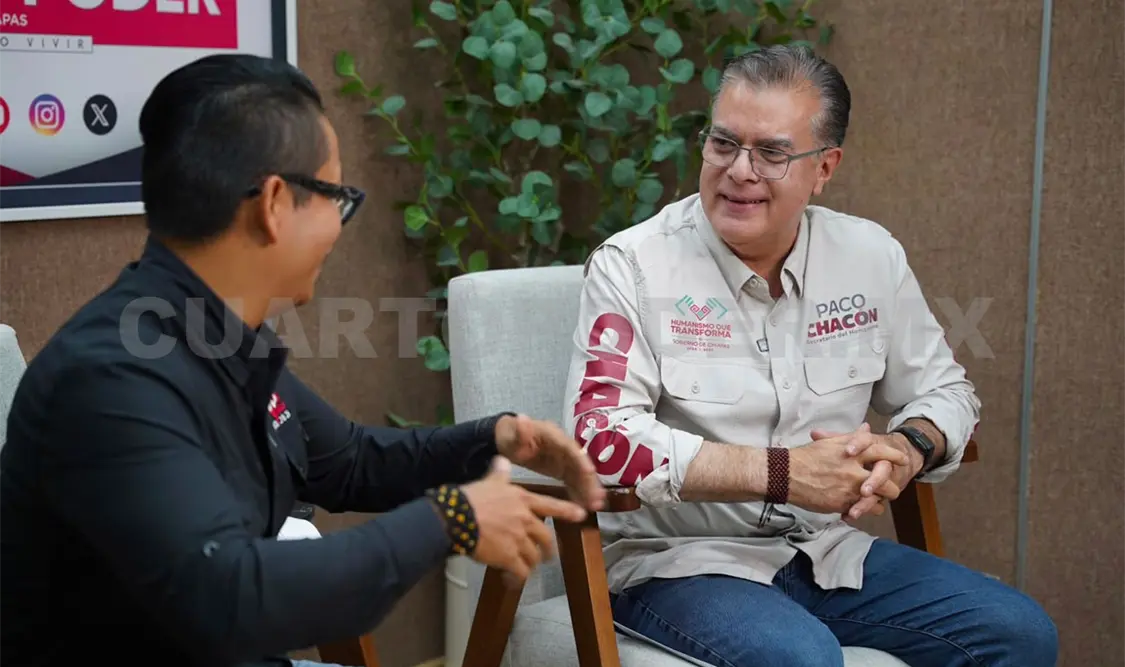 El secretario del Humanismo en Chiapas, Francisco Chacón, durante la entrevista realizada en Cuarto Poder. Ingrid Pérez / CP