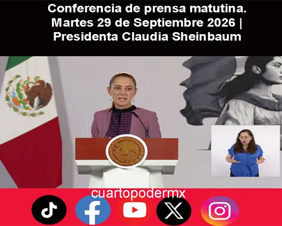 Conferencia de prensa matutina. Martes 29 de Septiembre 2026 | Presidenta Claudia Sheinbaum